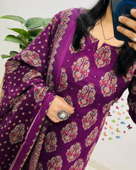 Cotton dupatta set, purple dupatta set, tanvikurti