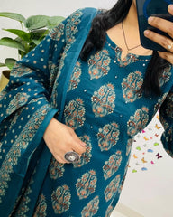 Cotton dupatta set, blue dupatta set, tanvi kurti