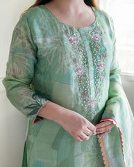 Elegant Three Piece Sea Green Dupatta Set - Tanvi Kurti