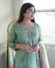 Elegant Three Piece Sea Green Dupatta Set - Tanvi Kurti