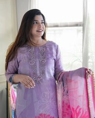 Elegant Three Piece Lavender Dupatta Set - Tanvi Kurti