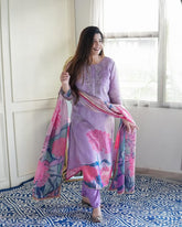Elegant Three Piece Lavender Kurta Set
