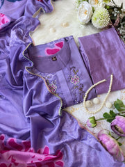 Elegant Three Piece Lavender Dupatta Set - Tanvi Kurti
