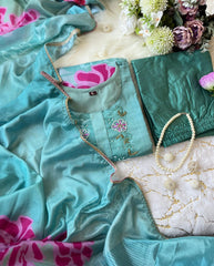 Elegant Three Piece Sea Green Dupatta Set - Tanvi Kurti