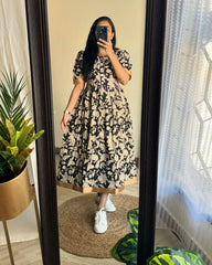 New Beautiful Black Cotton Midi Dress