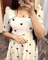 Stylish Black Butterfly Midi Dress