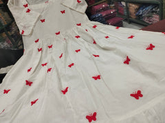 Stylish Red Butterfly Midi Dress - Tanvi Kurti