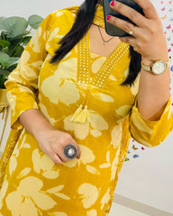 New Designer Yellow Floral Cotton Suit Set
