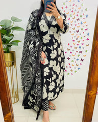 New Designer Black Floral Cotton Suit Set