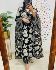 New Designer Black Floral Cotton Suit Set