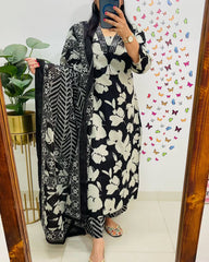 New Designer Black Floral Cotton Suit Set