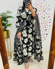 New Designer Black Floral Cotton Suit Set