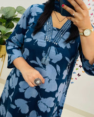New Designer Blue Floral Cotton Suit Set