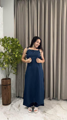 Blue Cotton Slub Sleeveless Kurta And Pant Set