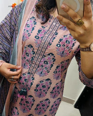 Peach Color Pure Cotton Dupatta Set