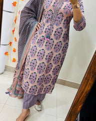 Peach Color Pure Cotton Dupatta Set