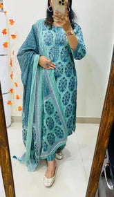 Blue Color Pure Cotton Dupatta Set