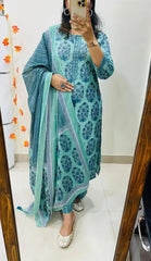 Blue Color Pure Cotton Dupatta Set