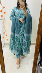 Blue Color Pure Cotton Dupatta Set