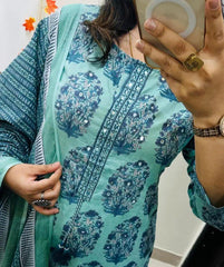 Blue Color Pure Cotton Dupatta Set