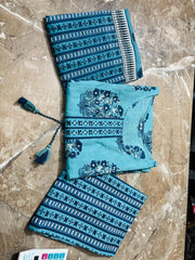 Blue Color Pure Cotton Dupatta Set