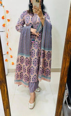 Peach Color Pure Cotton Dupatta Set