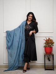 Beautiful Black Anarkali Dupatta Set