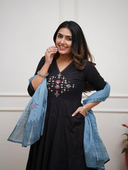 Beautiful Black Anarkali Dupatta Set