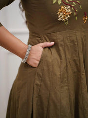 Beautiful Olive Anarkali Dupatta Set