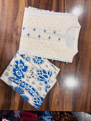 Tanvi Kurti Ivory & Blue Printed Kurti Set with Tassel Detail - Tanvi Kurti