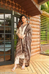 Tanvi Kurti Beige & Brown Ethnic Printed Dupatta Set - Tanvi Kurti