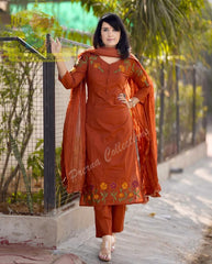 Tanvi Kurti Rust Embroidered Straight Dupatta Set - Tanvi Kurti