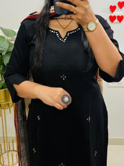 Tanvi Kurti Black Cotton Kurta Dupatta Set - Tanvi Kurti
