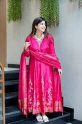 Tanvi Kurti Banarasi Chanderi Anarkali Suit Set with Dupatta