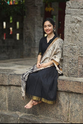 Tanvi Kurti Black Cotton Silk Saree with Kalamkari Print Pallu Dupatta Set - Tanvi Kurti