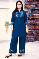 Tanvi Kurti Teal Blossom Embroidered Kurta Set - Tanvi Kurti