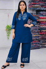 Tanvi Kurti Teal Blossom Embroidered Kurta Set - Tanvi Kurti