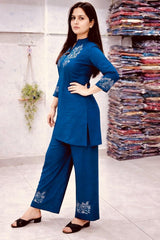 Tanvi Kurti Teal Blossom Embroidered Kurta Set - Tanvi Kurti