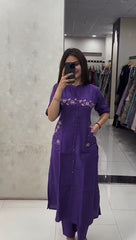 Tanvi Kurti Purple Mirror - Work Buttoned Co - ord Set - Tanvi Kurti