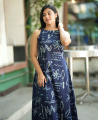 Tanvi Kurti Navy Blue Tribal Print A - Line Co - ord Set - Tanvi Kurti