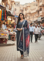 Tanvi Kurti Elegant Navy Bandhani Dupatta Set for Women - Tanvi Kurti