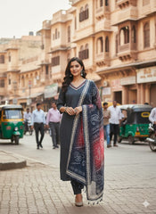 Tanvi Kurti Elegant Navy Bandhani Dupatta Set for Women - Tanvi Kurti