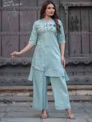 Tanvi Kurti Classic Blue Straight Kurti & Palazzo Co - ord Set - Tanvi Kurti