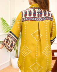 Mustard Bandhani Print Cotton Shirt Tunic