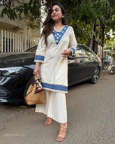 Tanvi Kurti Ivory Blue Embroidered Kurta Set