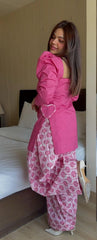 Tanvi Kurti Pink Printed Flared Kurta & Palazzo Set