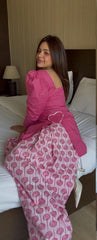 Tanvi Kurti Pink Printed Flared Kurta & Palazzo Set