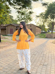 Tanvi Kurti Sunshine Orange Lace-Up Cotton Kurta Palazzo Set