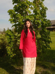 Tanvi Kurti Red Solid Kurta with Floral Palazzo Set