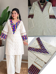 Ivory Elegance Multicolor Embroidered Premium Cotton Kurti Set